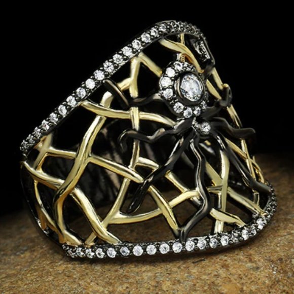 Gothic Spider Black Gold Ring 925 Silver Arachnid Statement Cocktail Siz… - Picture 5 of 5